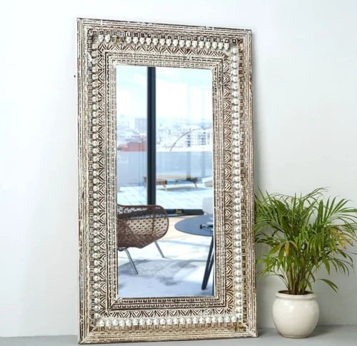 Rectangle Designer Mango Wood Mirror Frame, Size : 42 x 66 Inches