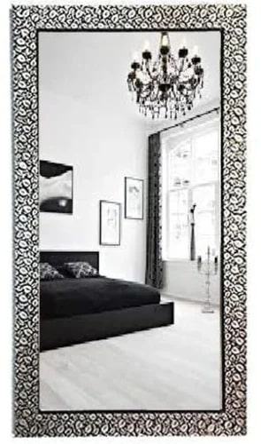 Silver Rectangle Fancy Mango Wood Mirror Frame, Size : 42 x 66 Inches