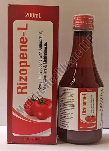 Rizopene-L Liquid Lycopene Multivitamin Multimineral Syrup, for Clinical, Packaging Type : Bottle