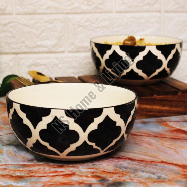 Black Moroccan Hand Painted Ceramic Serving Bowl Set