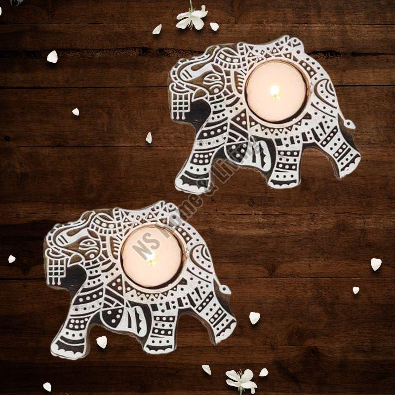 Elephant Wooden Tea Light Candle Holder