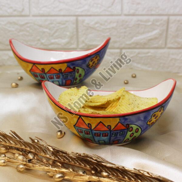 Exotic Panorama Hut Hand painted Ceramic Snack Bowl Set