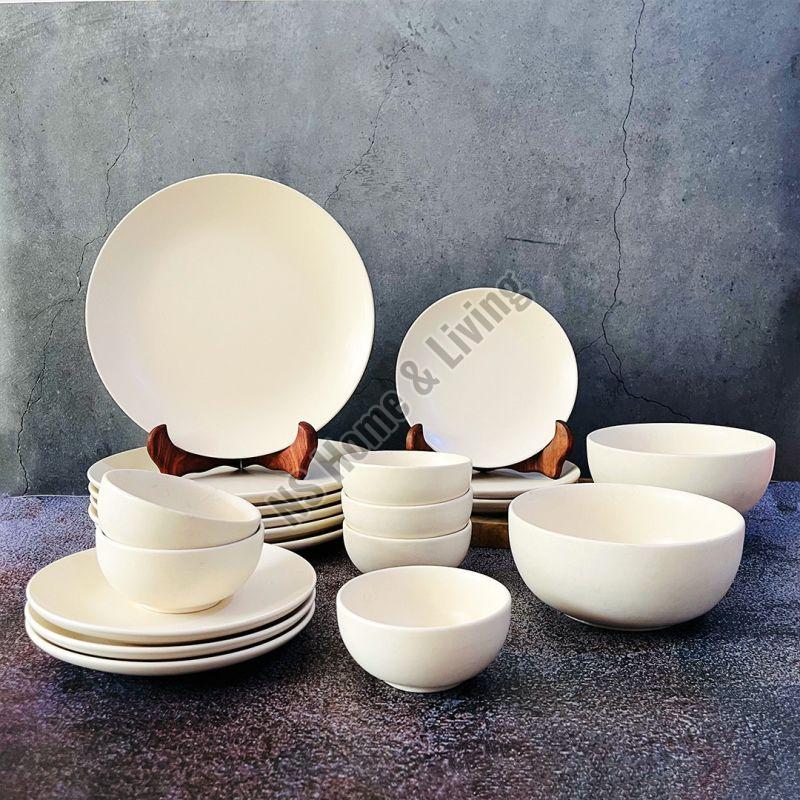 Off White Round Subhra Hand Painted Ceramic Dinner Set, for Home, Hotel, Size : All Sizes