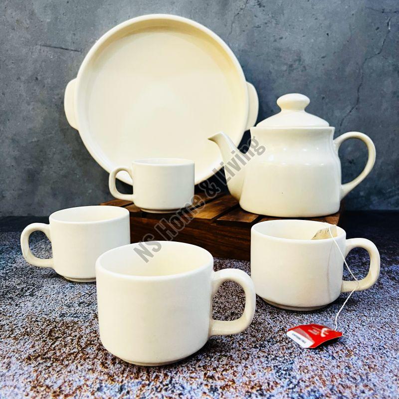 Off white Subhra Hand Painted Ceramic Tea Set, for Home, Hotel, Size : All Sizes