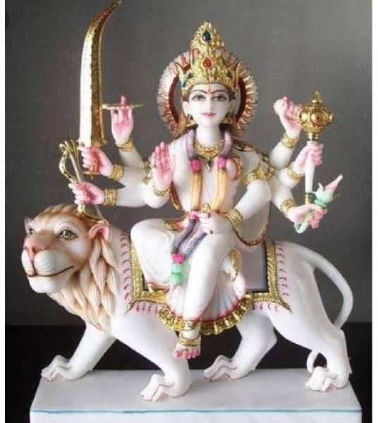 White Plain Marble Durga Statue, For Temple, Office, Home, Packaging Type : Thermocol Box