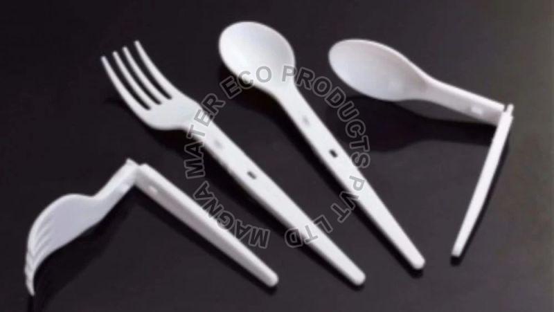 White Plastic Pain Compostable Foldable Spoons, Size : Multisizes