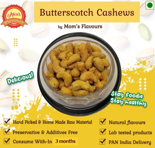 Mom's Flavours Roasted Butterscotch Cashews, for Snacks, Home, Office, Packaging Size : 100 gms, 200gms