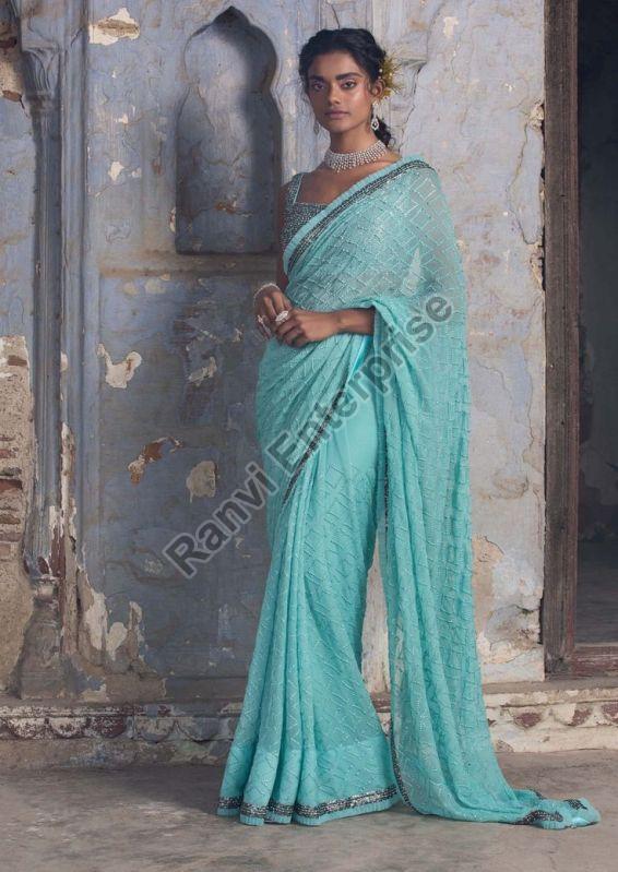 Ladies Party Wear Chiffon Saree, Age Group : Adults