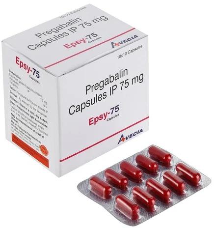 Pregabalin 75mg Capsules, Packaging Size : 10X10 Pack