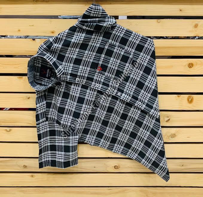 Mens Black Half Sleeve Check Shirt