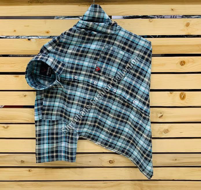 Mens Blue & Black Half Sleeve Check Shirt