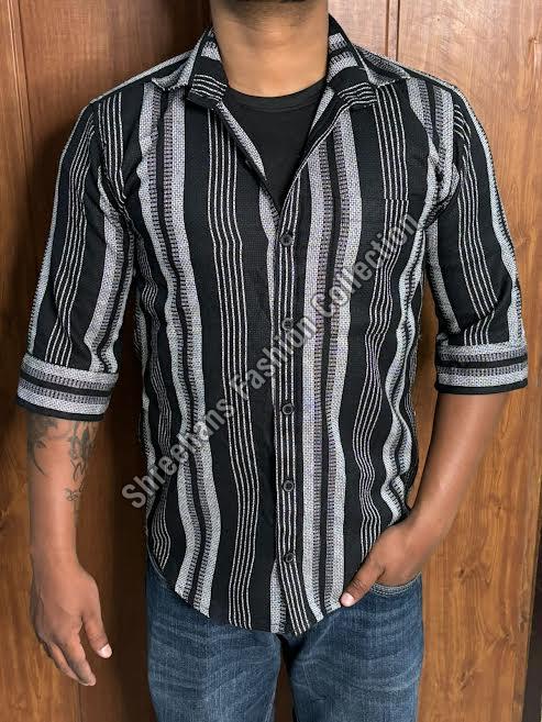 Mens Half Sleeve Black Striped Shirt