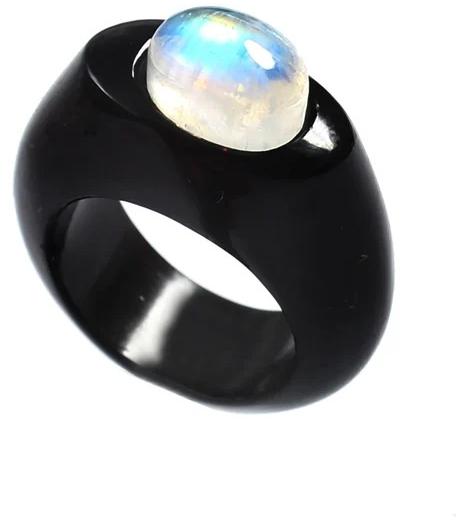 Natural Black Onyx Moonstone Gemstone Ring, Packaging Type : Box