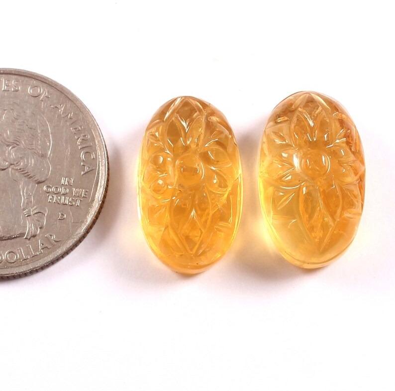 Natural Citrine Carving Oval Shaped Earring, Packaging Type : Wooden Box