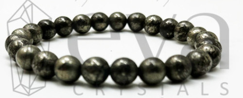 Grey Round 8mm Natural Pyrite Stone Bracelet, Size : 7 Inches (8mm), Gender : Female