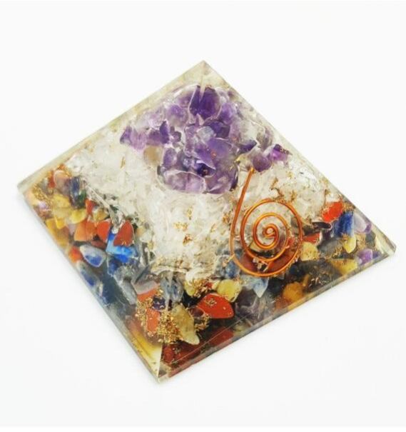 Amethyst Chakra & Clear Quartz Triple Orgone Pyramid