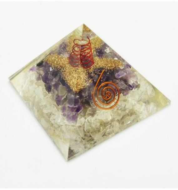 Amethyst & White Crystal Organite Pyramid