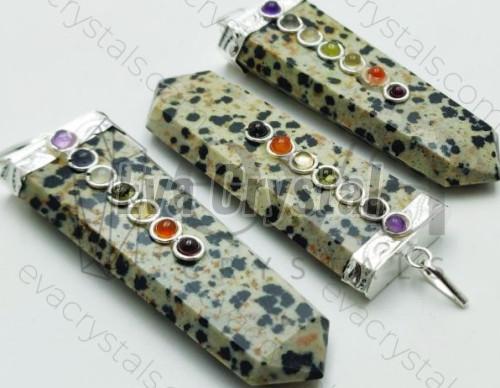 Printed Polished Dalmatian Chakra Flat Pendant, Packaging Type : Plastic Box