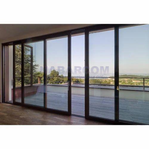Black Polished Automatic Sliding Door System, for Hotel, Mall, Office, Frame Material : Metal