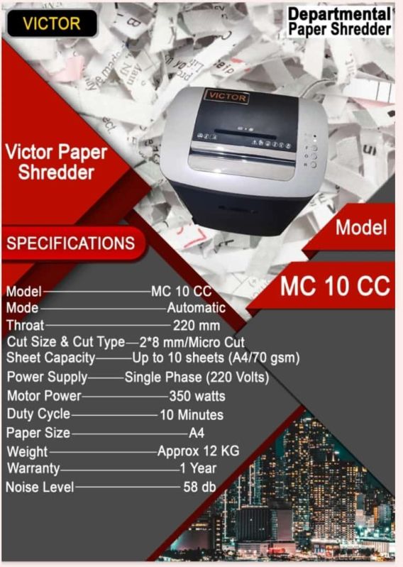 VICTOR MICRO CUT PAPER SHREDDING MACHINE MODEL VICTOR MC 10C