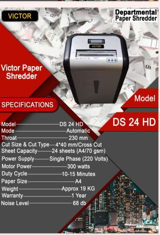 VICTOR PAPER SHREDDING MACHINE MODEL VICTOR DS 24 HD