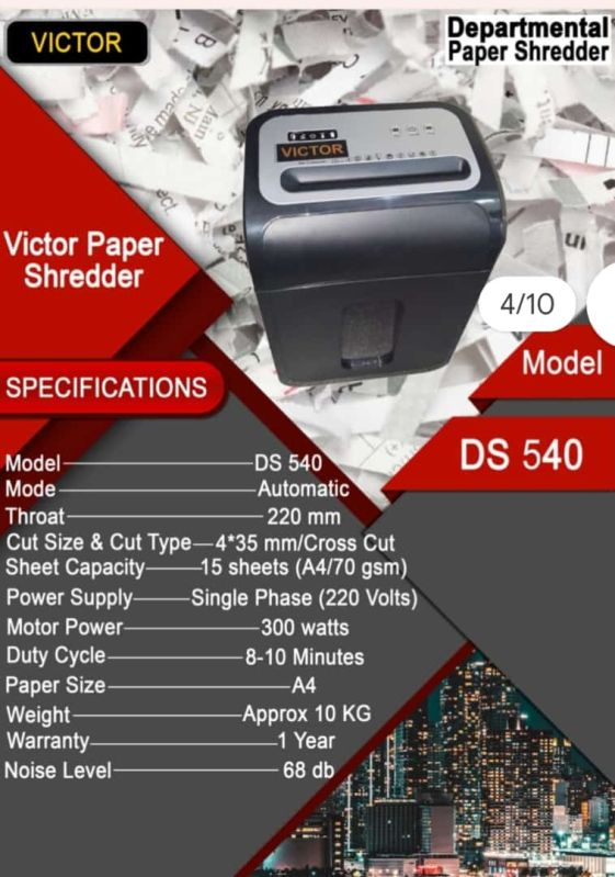 VICTOR PAPER SHREDDING MACHINE MODEL VICTOR DS 540