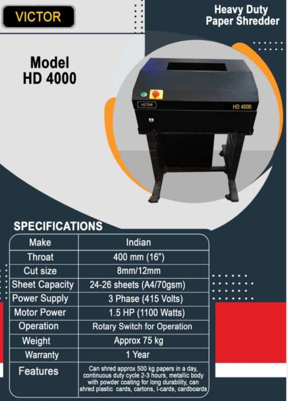 VICTOR PAPER SHREDDING MACHINE MODEL VICTOR HD 4000