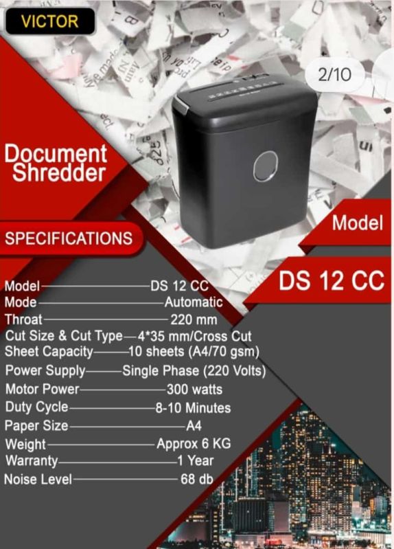 VICTOR PAPER SHREDDING MACHINE VICTOR DS 12CC