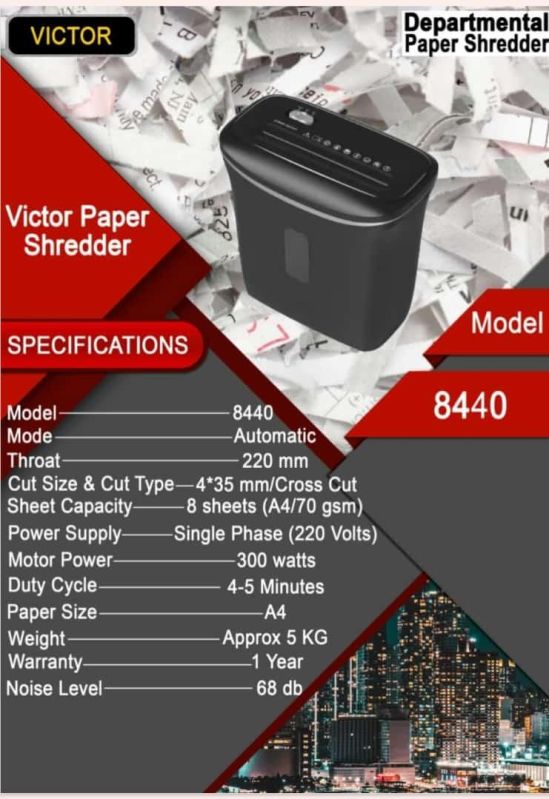 VICTOR SMALL PAPER SHREDER MODEL VICTOR 8440