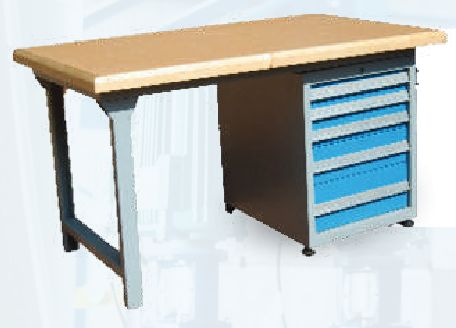 Polished Steel Work Bench with Cabinet for Sitting, Office
