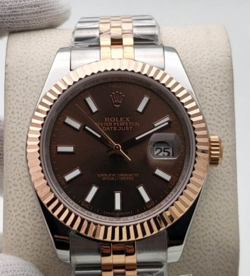 Rolex Datejust Dual Tone Chocolate Dial 41mm Jubilee Bracelet Replica Watch