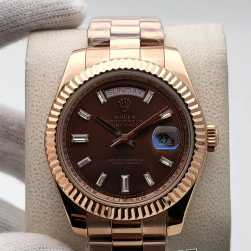 Rolex Day-date Rose Gold Diamonds Set Chocolate Dial 40mm Replica Watch