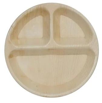 Plain 3 Compartment Round Areca Leaf Plate