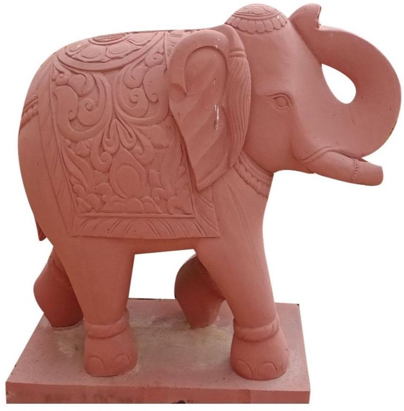 Carved Sandstone Elephant Statue, Color : Red