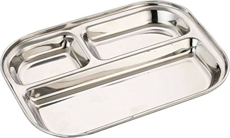 Silver/Shiny Stainless Steel Steet 3 In1 Thali for Serving Food