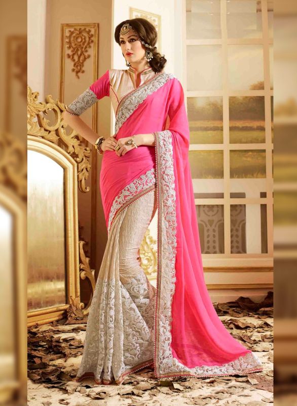 Embroidered Ladies Designer Georgette Saree, Packaging Type : Packet