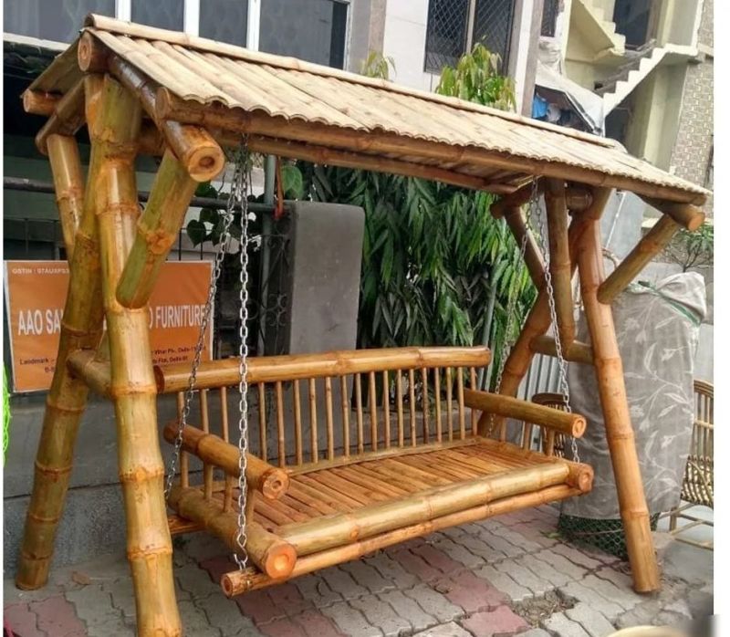 Polished 4 Seater Bamboo Jhula for Garden, Porch, Balcony