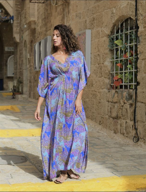 R.R Textiles V Neck Silk kaftan, Design : Floral