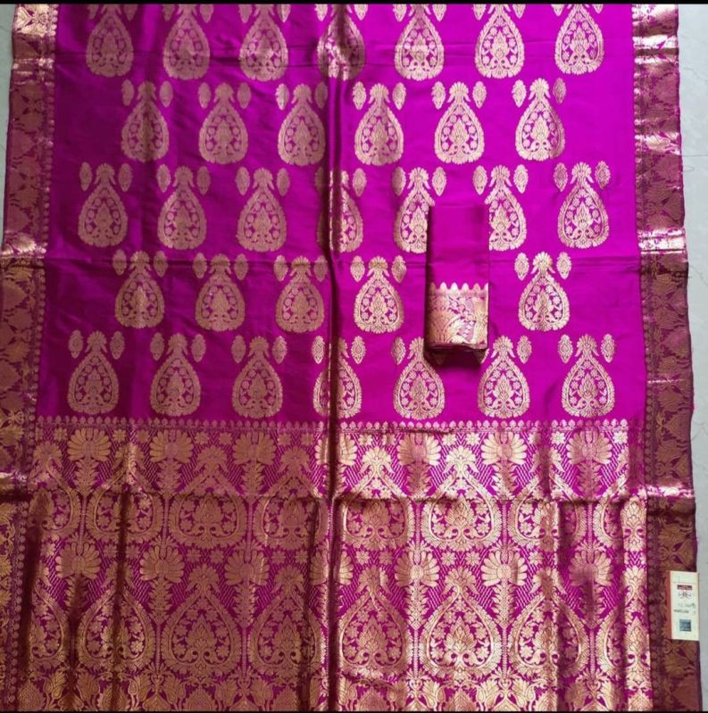 Pink Assam Silk Mekhela Chador, Packaging Type : Box