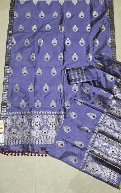 Purple Assamese Silk Mekhela Chadar, Packaging Type : Box