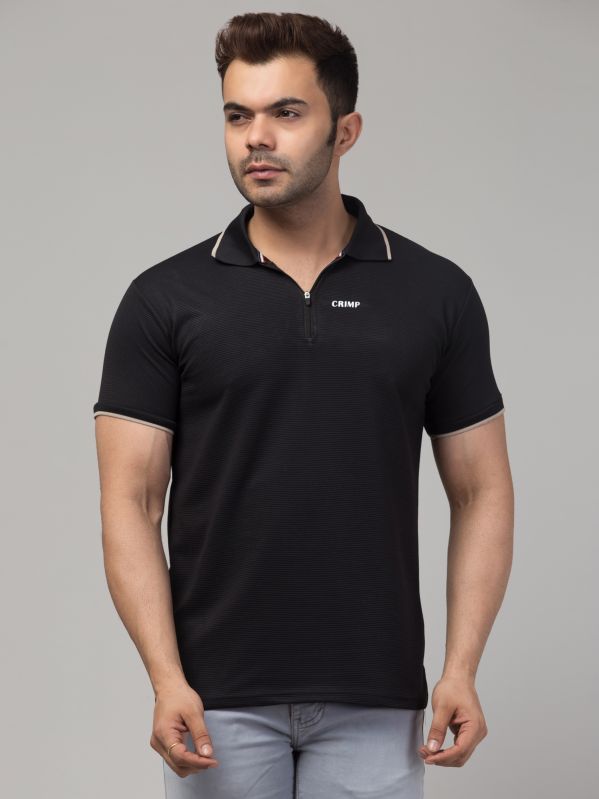 Polyster Black Mens Polo T-Shirt for Casual