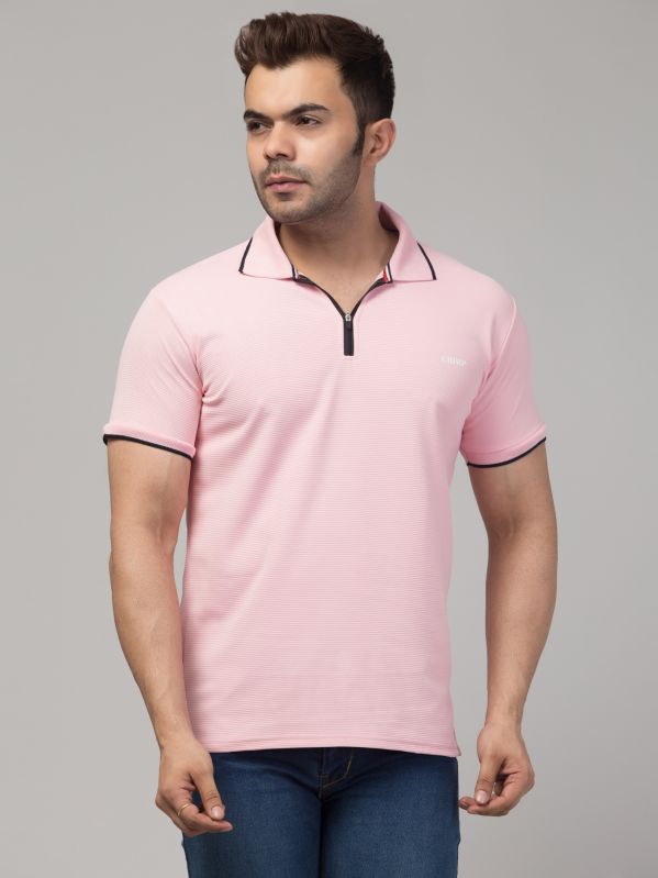 Polyster Pink Mens Polo T-Shirt for Casual