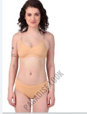 Plain Nylon GCTP Beige Lingerie Set