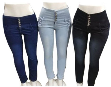 Plain Ladies Denim Stretchable Jeans, Waist Size : All Sizes