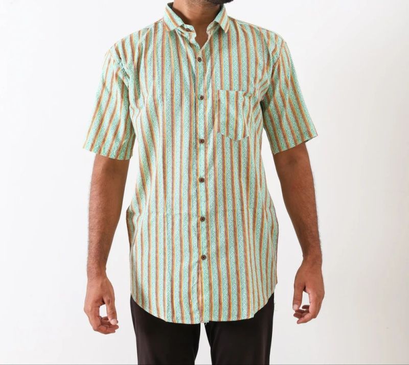 Mens Striped Shirts, Sleeve Type : Half sleeves