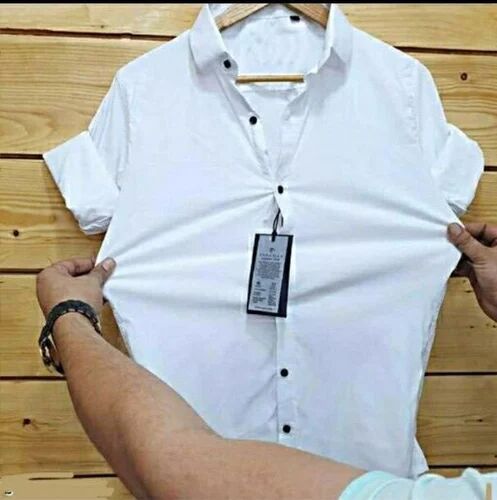 Mens White Plain Full Sleeves Shirt, Packaging Type : Poly Bag