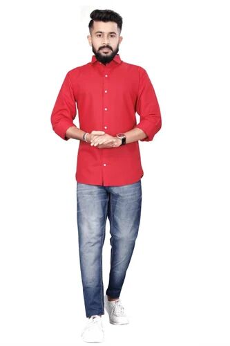 Mens Red Plain Full Sleeves Shirt, Occasion (Style Type) : Party Wear, Casual Wear