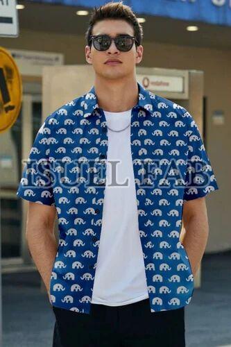 Mens Elephant Print Casual Half Sleeve Shirt