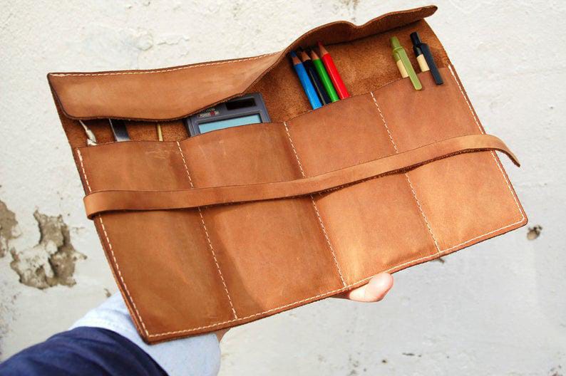 Leather Pencil Case Foldable Pouch