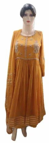 Cotton Mustard Embroidered Party Wear Suit